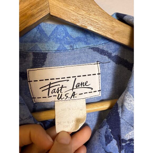 Vintage Men’s Fast Lane Made in USA Button Up Short Sleeve Floral Sz XL - Picture 2 of 5